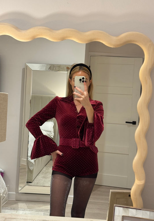 Velvet Embellished Playsuit
